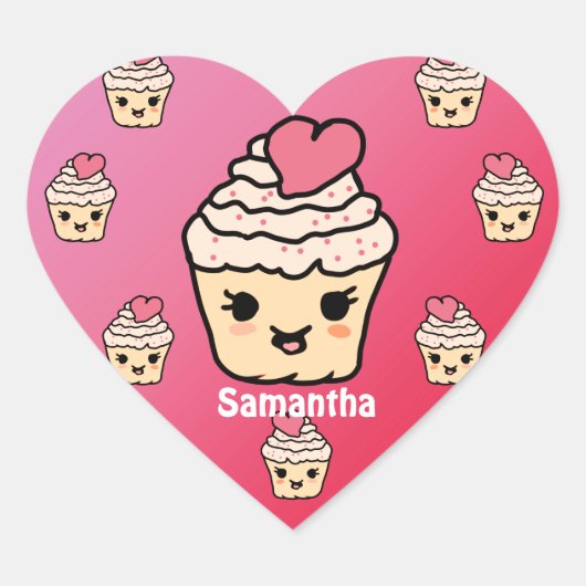 Minimalistische Schattigee Cupcake met een hart |  Sticker (Voorkant)