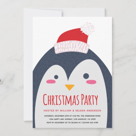 Minimalistische Schattigee Penguin Kerstfeest Uitn Kaart (Voorkant)
