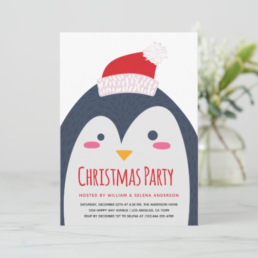Minimalistische Schattigee Penguin Kerstfeest Uitn Kaart (Staand voorkant)