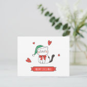 Minimalistische Schattigee Santa Kitty Cat Meowy K Feestdagenkaart (Staand voorkant)