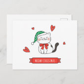Minimalistische Schattigee Santa Kitty Cat Meowy K Feestdagenkaart (Voorkant / Achterkant)