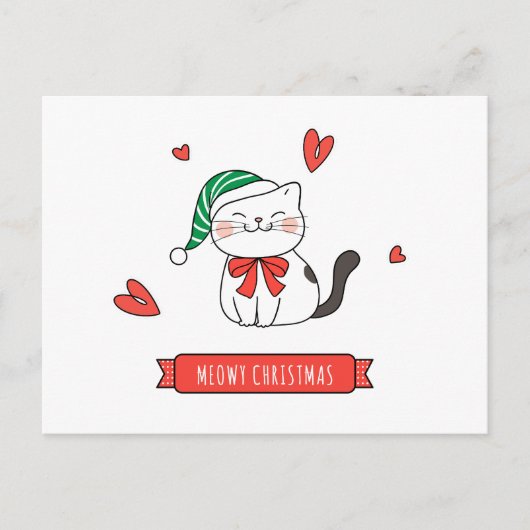 Minimalistische Schattigee Santa Kitty Cat Meowy K Feestdagenkaart (Voorkant)