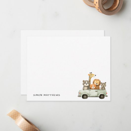 Minimalistische Schattigee vrolijke dieren Kinder Notitiekaartje (Voorkant / Achterkant in situ)