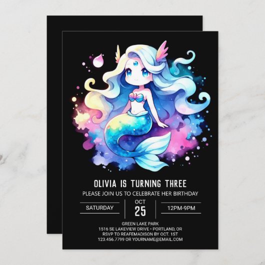 Minimalistische Schattigee zeemeerminverjaardag Kaart (Voorkant / Achterkant)