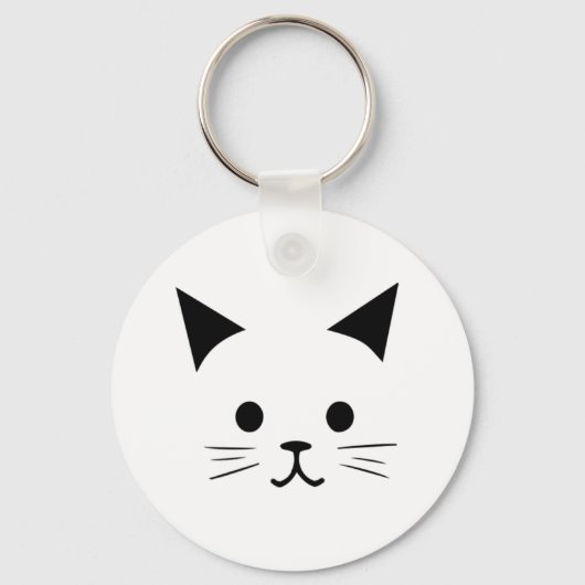 Minimalistische Schattigee zwart-witte Cartoon kat Sleutelhanger (Voorkant)