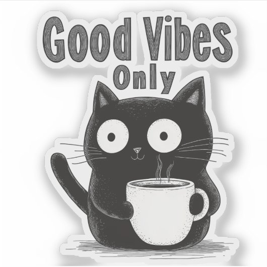 Minimalistische Schattigee Zwarte Kat Positieve Ko Sticker (Voorkant)