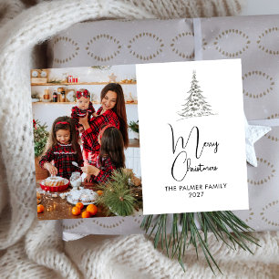 Minimalistische schets boom familie Kerstmis Feestdagenkaart