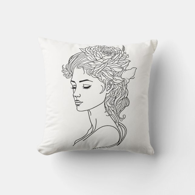 Minimalistische schets Gezicht Portret Lijn Kunst  Kussen (Voorkant)