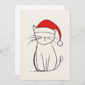 Minimalistische schets Kerstkat Kerstmuts Feestdagenkaart (Voorkant / Achterkant)
