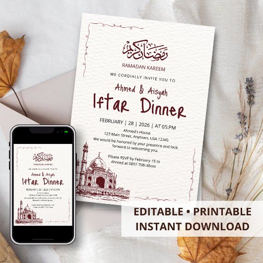 Minimalistische schets van moskee in Ramadan Iftar Kaart
