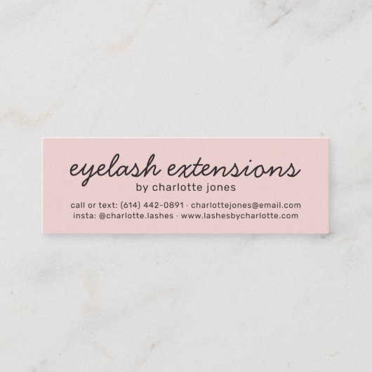 Minimalistische schilderroze schattige eyelashes a mini visitekaartje (Achterkant)