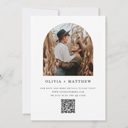 Minimalistische schone bloemen bruiloft. QR-code e Kaart (Achterkant)