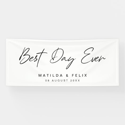 Minimalistische Schone Eenvoudige Witte Trouwdag Spandoek (Horizontaal)