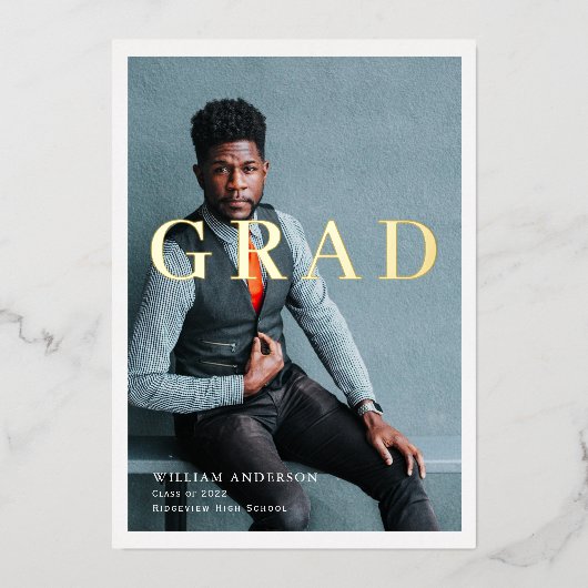 Minimalistische Schone Foto Navy Blue Graduparty Folie Uitnodiging (Voorkant)