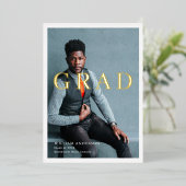 Minimalistische Schone Foto Navy Blue Graduparty Folie Uitnodiging (Staand Voorkant)