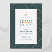 Minimalistische Schone Foto Navy Blue Graduparty Folie Uitnodiging (Achterkant)