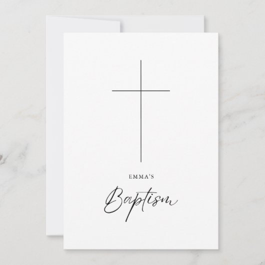 Minimalistische schone katholieke zwart-wit doop kaart (Voorkant)
