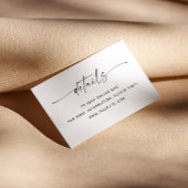 Minimalistische schone script bruiloft details + Q Informatiekaartje