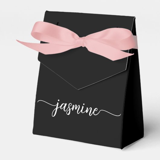 Minimalistische Schoon Zwarte Monogram Naam Script Bedankdoosjes (Voorkant Zijde)