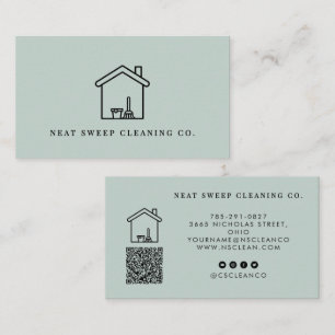 Minimalistische Schoonmaakdienst QR CODE Merkident Visitekaartje