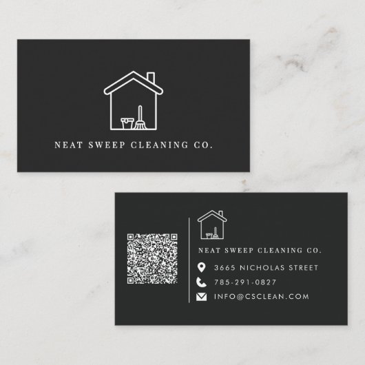 Minimalistische Schoonmaakdienst QR CODE Merkident Visitekaartje (Voorkant / Achterkant)