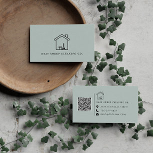 Minimalistische Schoonmaakdienst QR CODE Merkident Visitekaartje