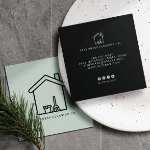 Minimalistische Schoonmaakdienst QR CODE Merkposit Vierkante Visitekaartje