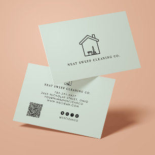 Minimalistische Schoonmaakdienst QR CODE Merkposit Visitekaartje