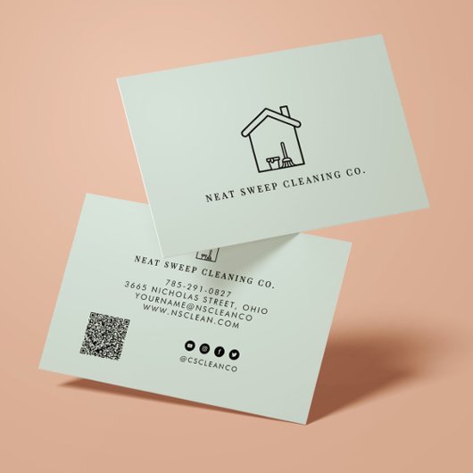 Minimalistische Schoonmaakdienst QR CODE Merkposit Visitekaartje
