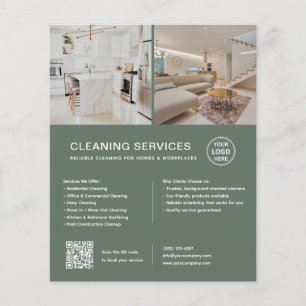 Minimalistische Schoonmaakdiensten Groen QR Zakeli Flyer