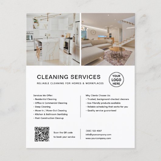 Minimalistische Schoonmaakdiensten QR Zakelijk Flyer (Voorkant)
