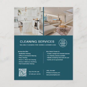 Minimalistische Schoonmaakdiensten Teal QR Zakelij Flyer