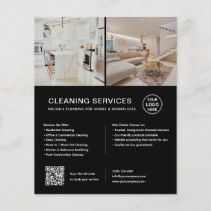 Minimalistische Schoonmaakdiensten Zwarte QR Zakel Flyer