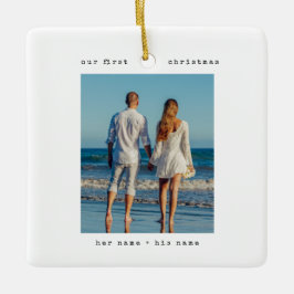 Minimalistische schrijfmachine Ons eerste kerstfee Keramisch Ornament