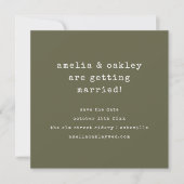 Minimalistische schrijfmachine Retro Olijfgroene H Save The Date (Voorkant)