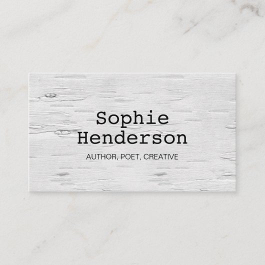 Minimalistische schrijfster van witgekalkt hout visitekaartje (Voorkant)