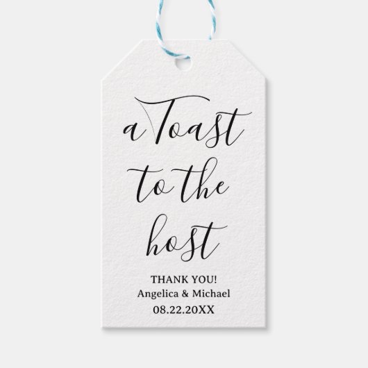 Minimalistische Scrip Hostess Dank u wijnfles Labe Cadeaulabel (Voorkant)