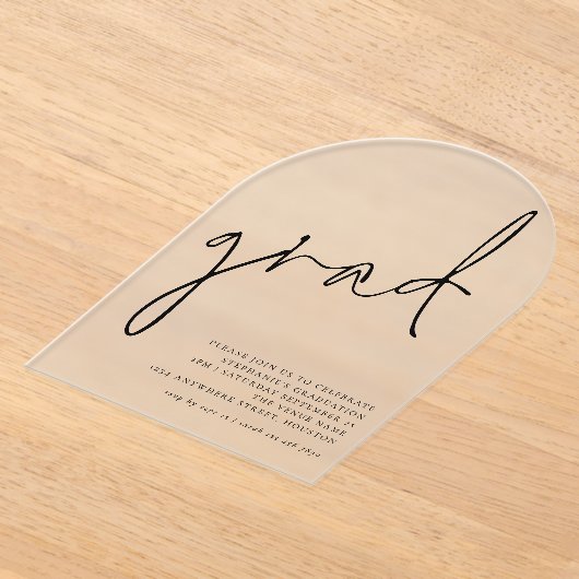 Minimalistische Script Afstudeerder Graduation Par Acryl Uitnodigingen (Laagn)