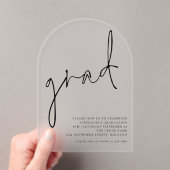 Minimalistische Script Afstudeerder Graduation Par Acryl Uitnodigingen (Insitu (Draagbaar))