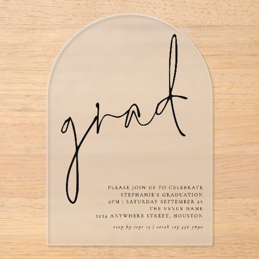 Minimalistische Script Afstudeerder Graduation Par Acryl Uitnodigingen (Voorkant)