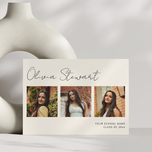 Minimalistische script Afstuderen fotocollage Aankondiging