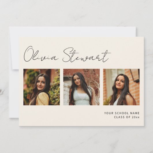 Minimalistische script Afstuderen fotocollage Aankondiging (Voorkant)