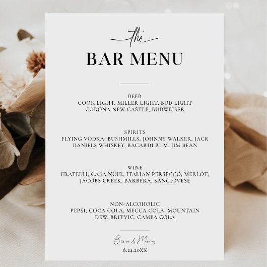 Minimalistische Script Bar Menu Proost Trouwbord Poster