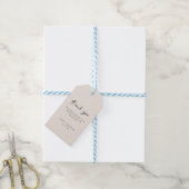 Minimalistische script beige "Dank je wel" bruilof Cadeaulabel (Met Touw)