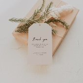 Minimalistische script beige "Dank je wel" bruilof Cadeaulabel