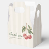 Minimalistische script beige gestreepte markt baby bedankdoosjes (Geopend)