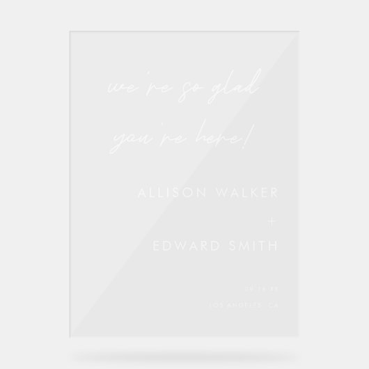 Minimalistische script belettering bruiloft welkom acryl bord (Voorkant)