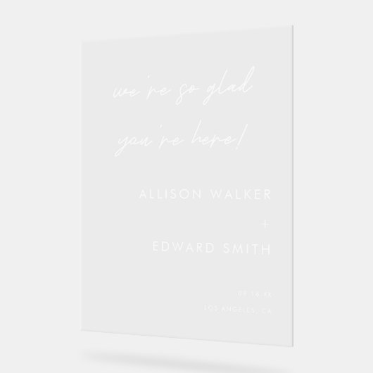 Minimalistische script belettering bruiloft welkom acryl bord (Hoek)