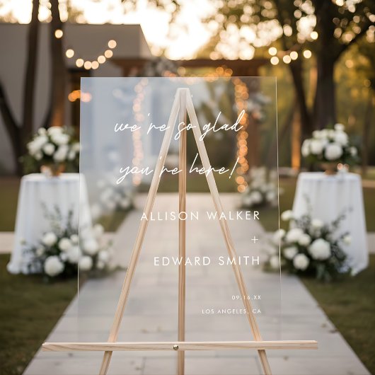 Minimalistische script belettering bruiloft welkom acryl bord