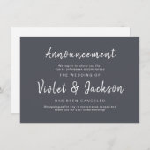 Minimalistische script bruiloft annuleringskaarten kaart (Voorkant / Achterkant)